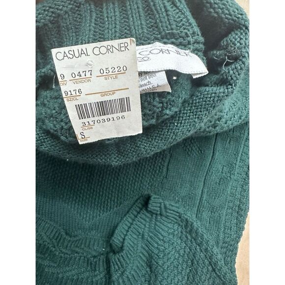 Casual Corner Dead Stock NWTs Green Cotton Sweater 80’s Green Heart Oversized S - Picture 2 of 6